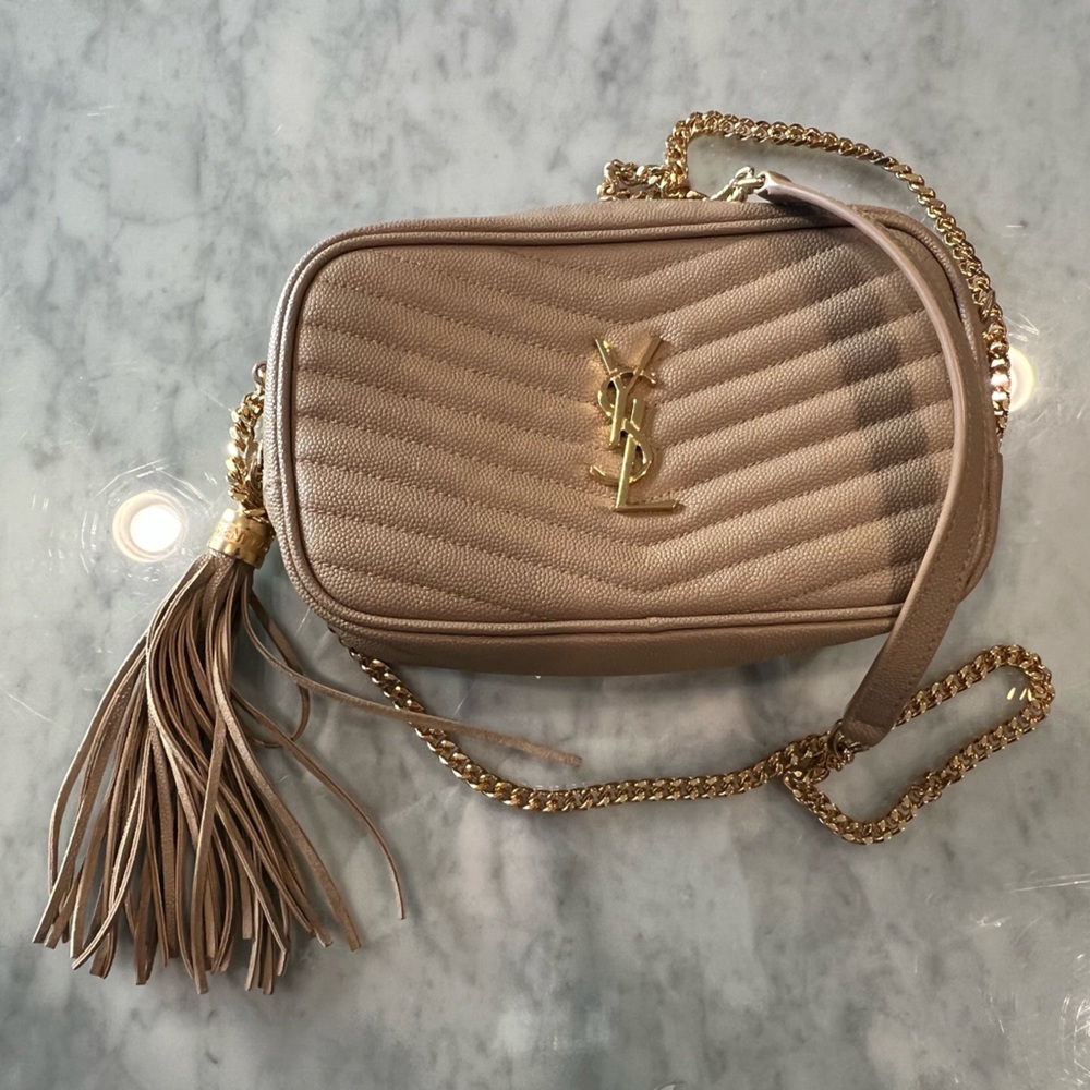 YSL tan colored handbag